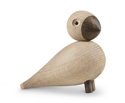 Detailansicht: Alfred Vogel Holzfigur, ein dekorativer Holz-Vogel von Kay Bojesen, helles Holz.